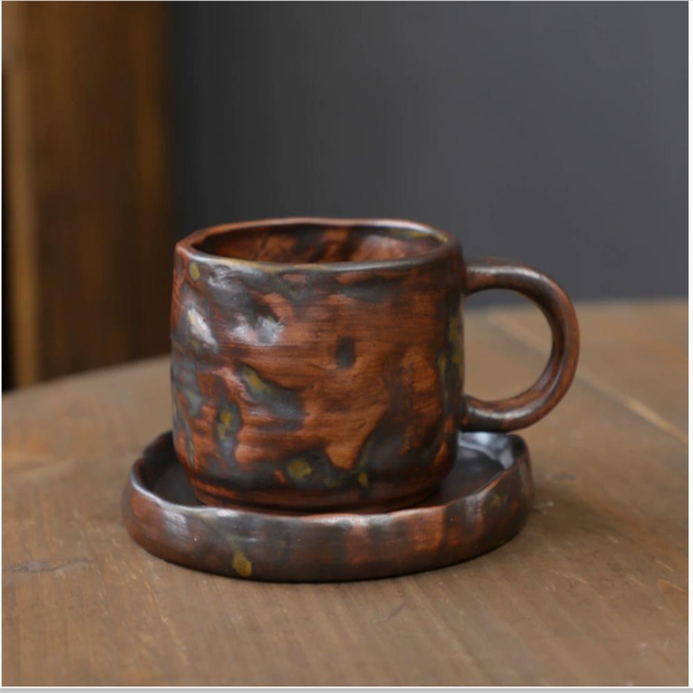 1X Japanese Style Creative Retro Ceramic Coffee Cup Mugs Saucer Set Tea Coarse Coffee Milk Cups Mug