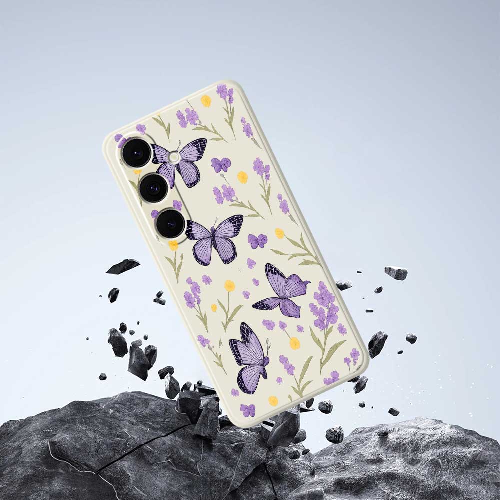 For Samsung Galaxy S24 FE Case Purple Butterflies Pattern Printing Straight Edge TPU Phone Back Cover