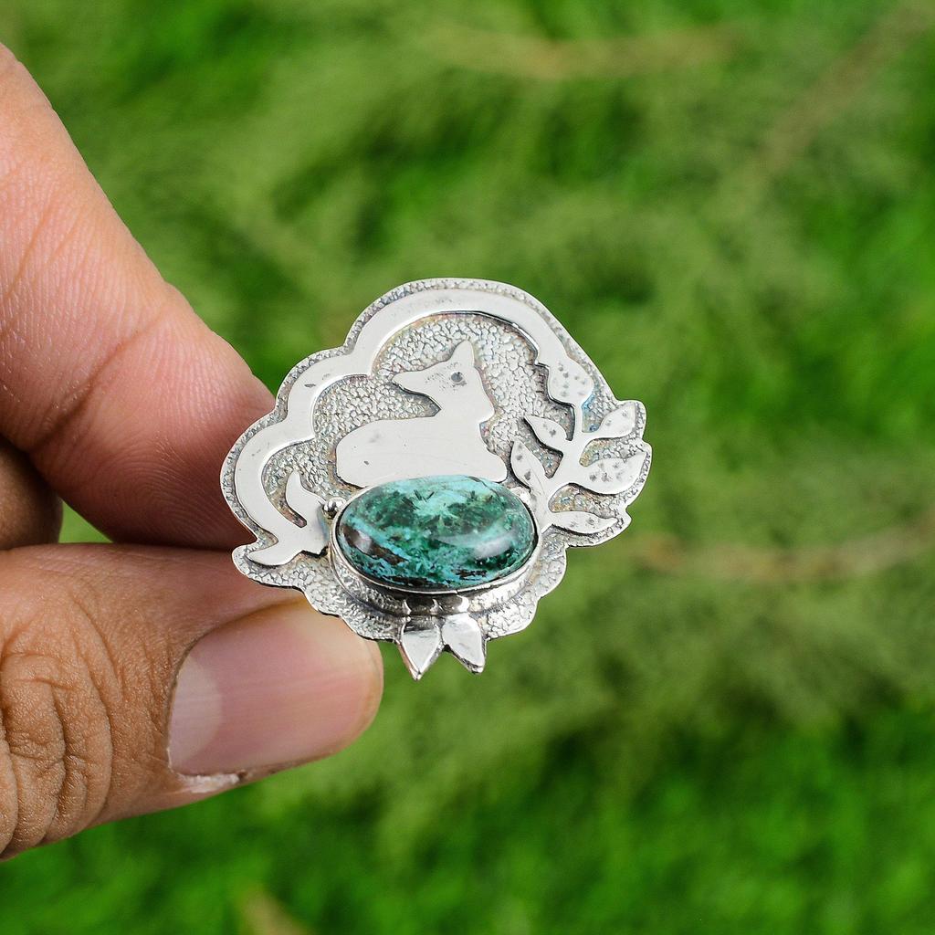 Oval Chrysocolla Gemstone Stackable Statement Ring Jewelry 925 Sterling Silver