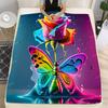 Colorful Rose & Butterfly Design Flannel Blanket Sofa Lunch Soft Break Blanket Children Student Kids Gift,Office Couch Chair Bed