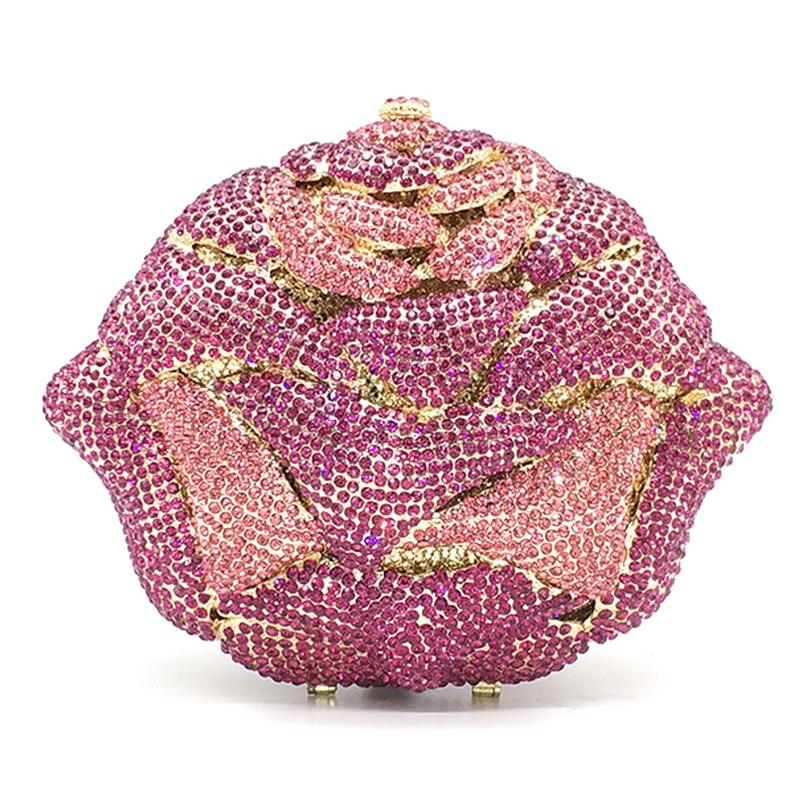 

WHTUOHENG Red Rhinestone Rose Flower Evening Bag Crystal Bridesmaid Wedding Purse Diamond Floral Prom Handbag For Ladies Purses 16cmX12cmX5cm