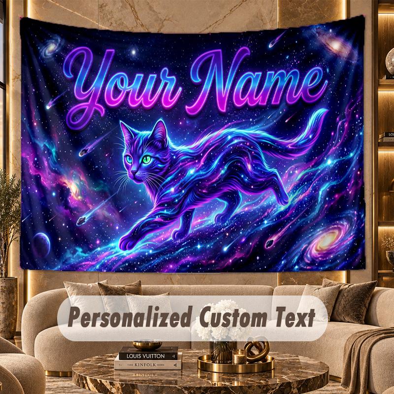 Cat (199) Theme Personalized Tapestry Custom Name Text Wall Hanging Tapestry Home Background Decoration