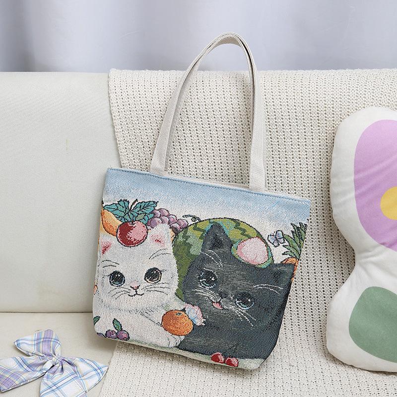 

Двусторонняя вышитая золотым шелком износостойкая сумка, жаккардовая холщовая сумка, вместительная наплечная сумка для работы