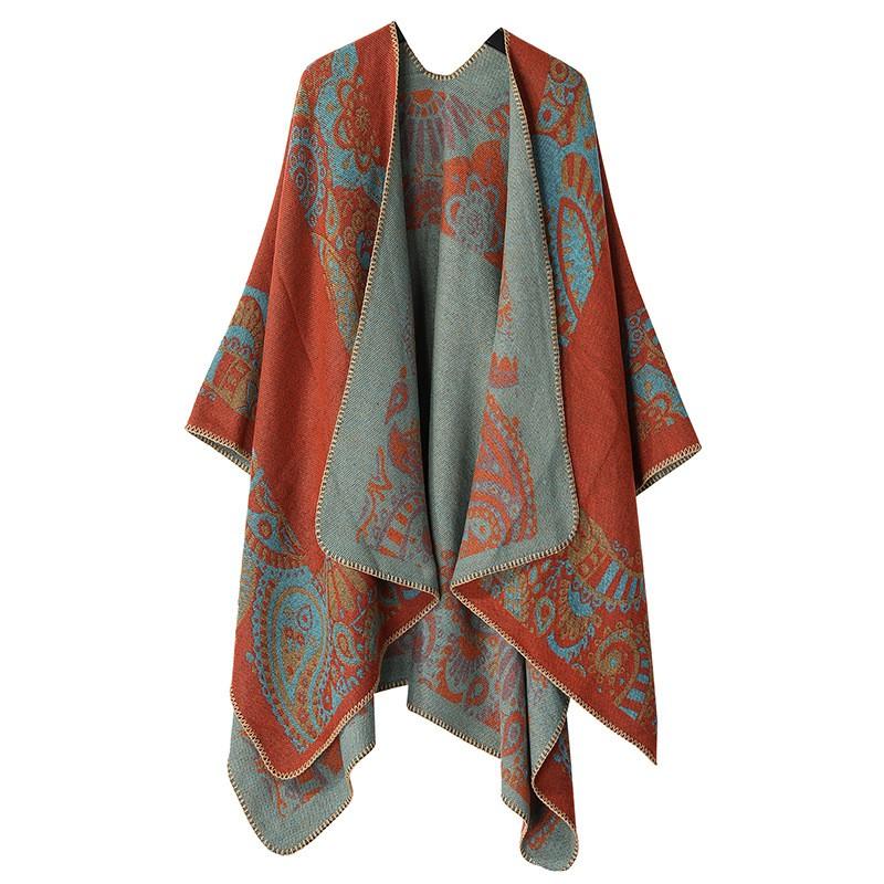Womens Oversized Knit Shawl Wrap Scarf Ethnic Warm Fleece-Like Cape Travel Winter