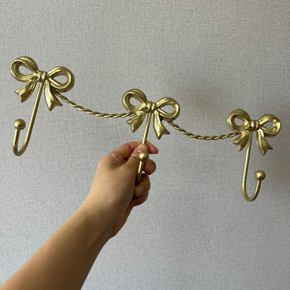 Iron Material Metal Bow Wall Hooks Golden Finish Modern Minimalist Hooks Wall Hook  Home Decor