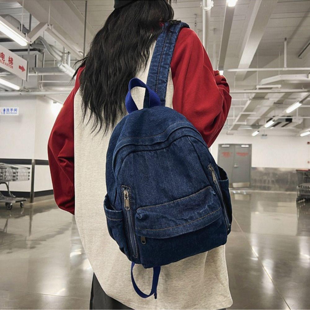Japanese Style Denim Backpack Y2K Solid Crossbody Bag Portable Vintage Handbag Women&Men