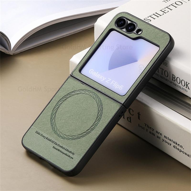 Magnetic Leather Phone For Magsafe Case For Samsung Galaxy Z Flip7 5G Wireless Charging Magsafing Protection Cover For Samsung Z Flip 7 6 5 4 Fundas
