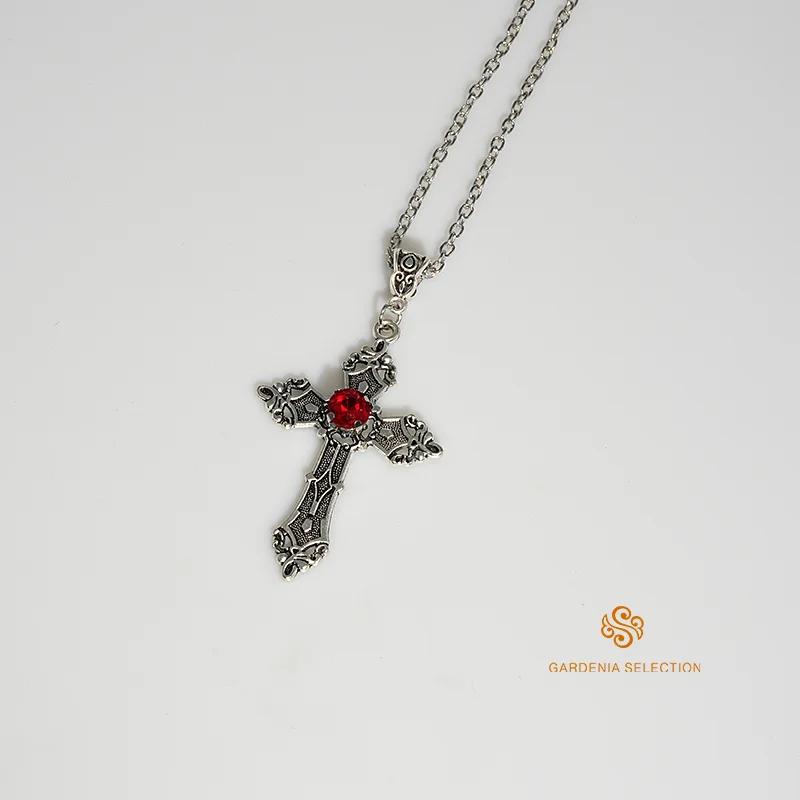 Punk Kristall Kreuz Anhänger Halskette Damen Gothic Schlüsselbein Halskette Halskette Ästhetischer Schmuck Bijoux Party Geschenke