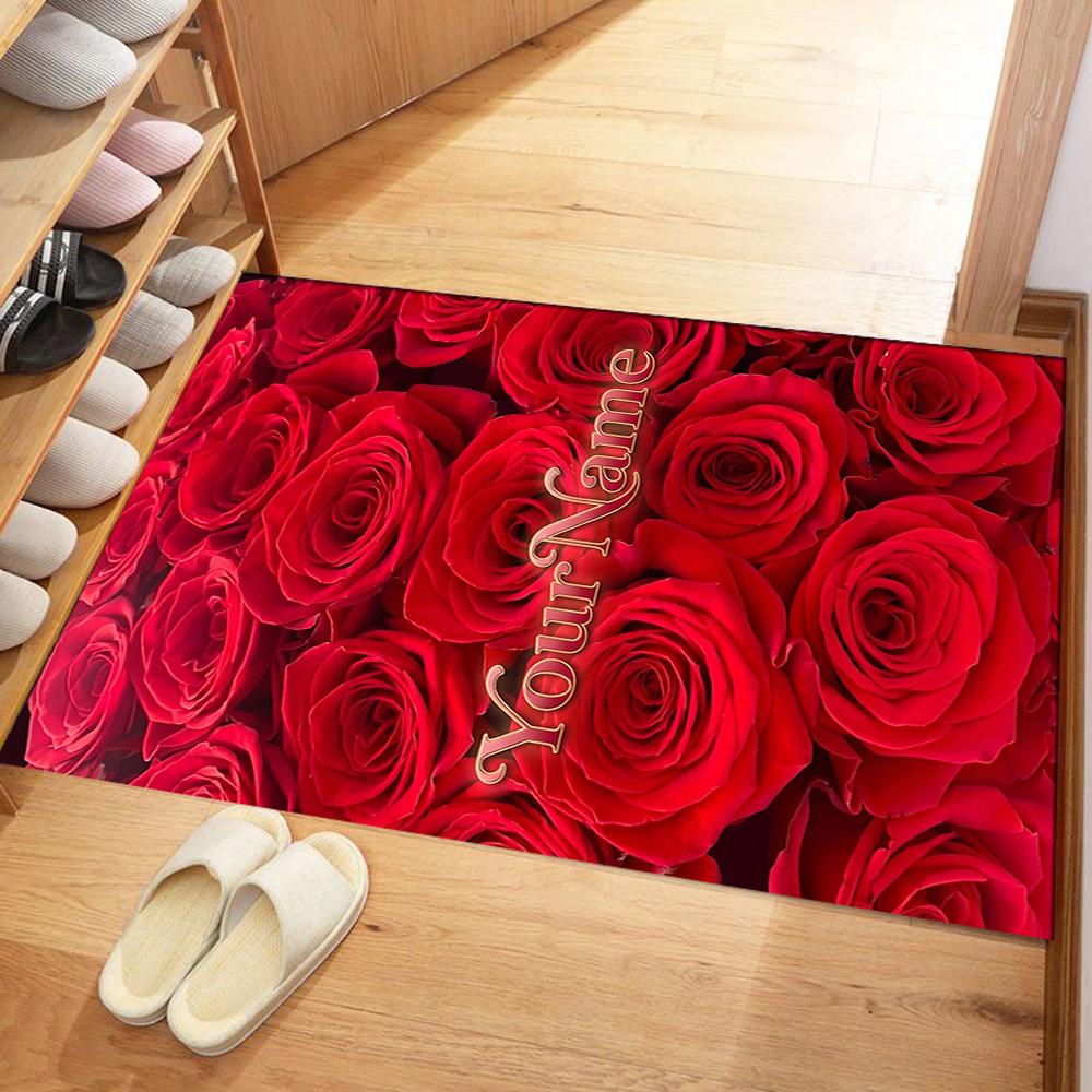 Rose Customized Name Floor Rug Office Rug Design for Dormitory Study Room Foyer Playrooms Anti-slip Rug Anime Office Decor