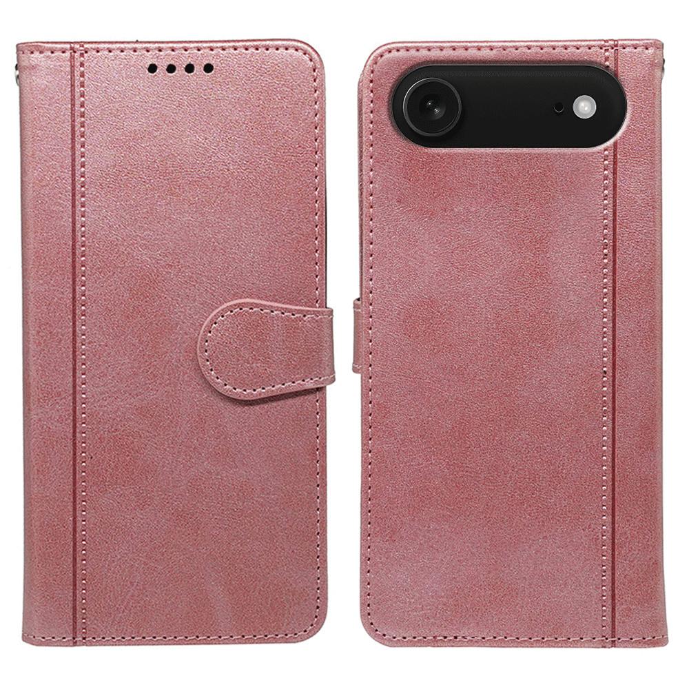 

For iPhone 17 Air Case Calf Texture Leather Stand Book Style Phone Cover Rose Gold