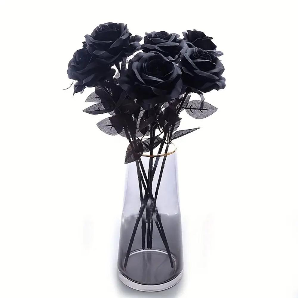Pure Black Simulation Rose Bouquet Gothic Style Fake Rose Flower Halloween Ghost Festival Gift
