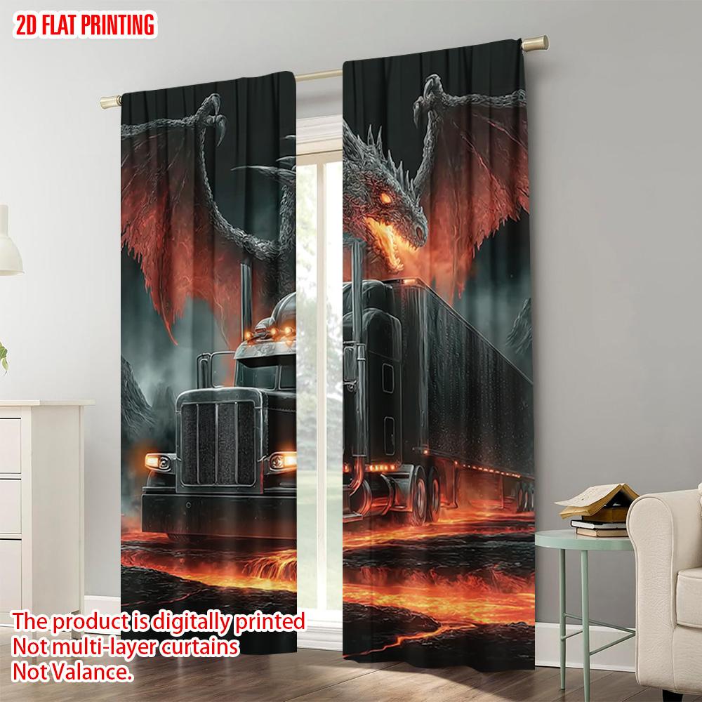 2pcs   Plane Printing Curtain Popular Demon Dragon and Car Versatile Fabric (without Rod) Room Decor Use for Living Room