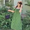 French Square Collar/one-word Shoulder Hollow Dress Women's Summer New Fat Mm Waist Medium and Long Dress 232263