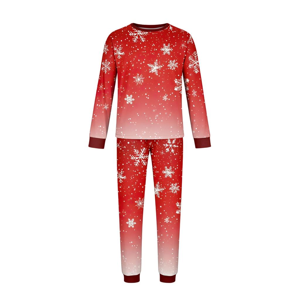 Christmas Print Family Matching Pajama Set Long Sleeve Round Neck Sleepwear for Parent and Kid