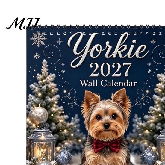 Dekorative Wandkunst Kalender Yorkshire Terrier 2027 Kalender, Hundethema 12 Monate mit Tierdekor Niedliche Yorkie Fotos, Spiralbindung Hängeplaner