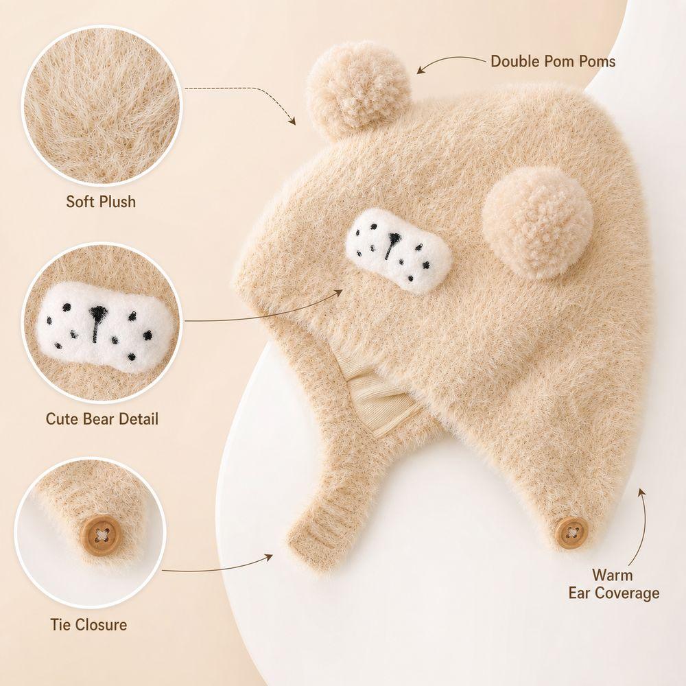 Double Pom Pom Kids Knit Hat Ear Protection Pom Pom Hat Cartoon Baby Winter Hat  for Babies