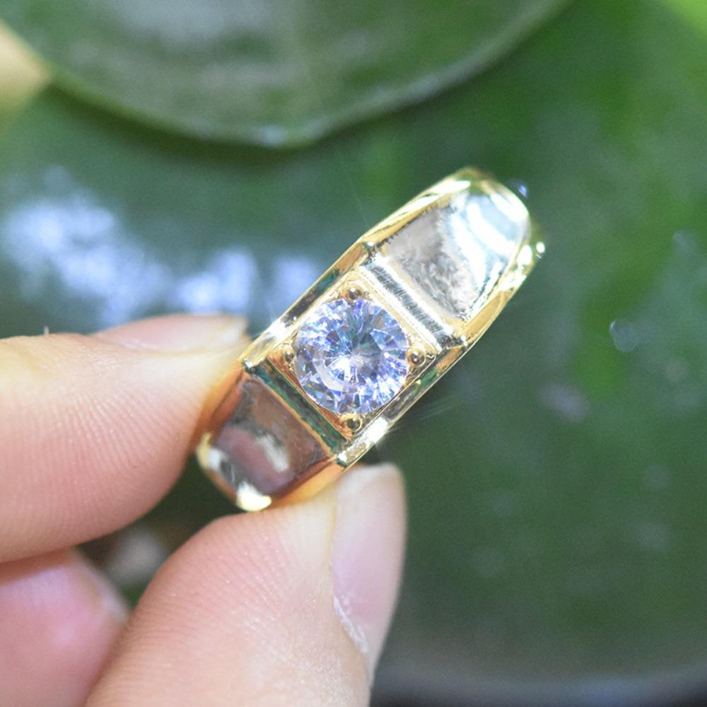 18K Gold Plated Two Tone Moissanite Ring Simple Stylish Simulated Zircon Mens Wedding Engagement Band