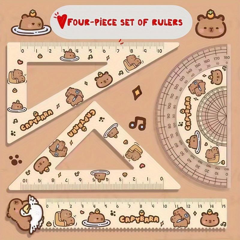 4Pcs/set Creative Acrylic Set of Rulers Drawing Tools Cute Cartoon Soft Ruler Set Office Supplies Set Square,Student Supplies