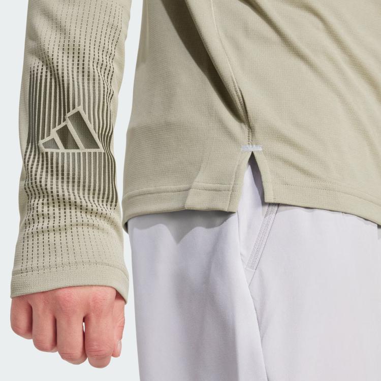 Adidas Gym AEROREADY Brandlove 1/4-Zip Shirt Solid Color Versatile Training Stand Collar Long Sleeve T-Shirt Men Tops Olive-Green IW5876