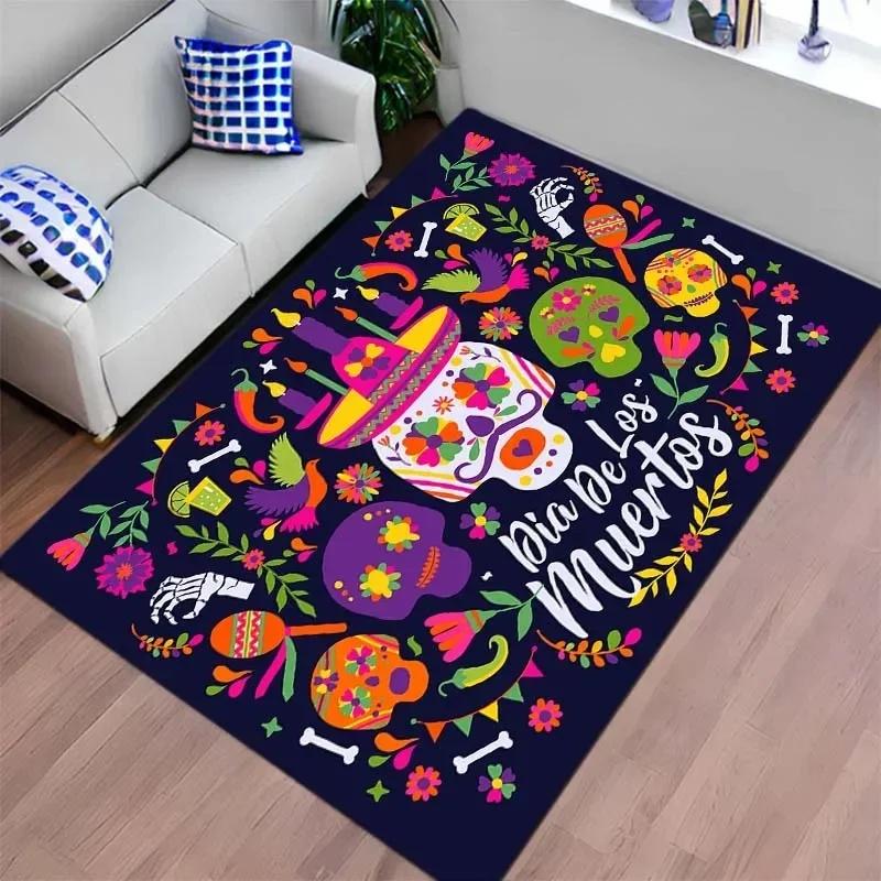 Mexican Day of The Dead Carpet for Living Room Decor Table Skull Sacrifice Rugs Bedroom Bedside Floor Mat Halloween Decoration