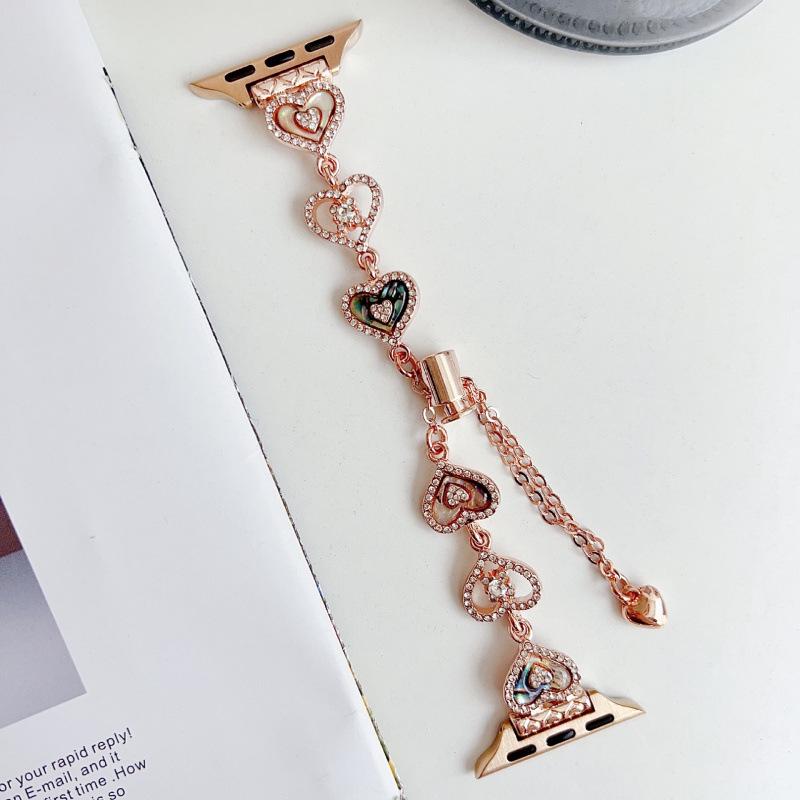 

Mother-of-Pearl Heart Rhinestone Strap for Apple Watch 11, Huawei GT6, and Xiaomi 9PRO Huawei GT5 Pro 42mm рожевий колір золота