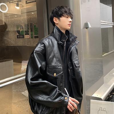 Modna kurtka skórzana ze stójką dla mężczyzn na wiosnę i jesień, modna i przystojna kurtka motocyklowa ze skóry PU z wyższej półki