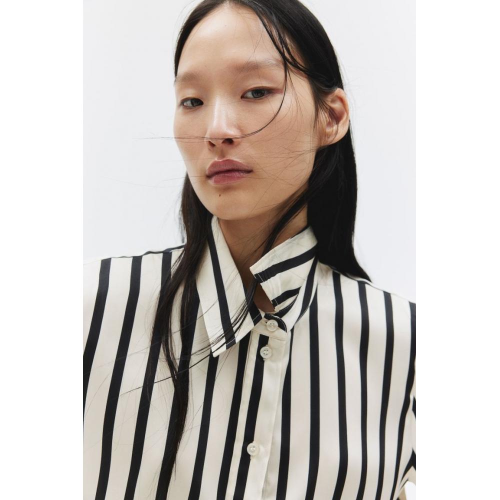 

H M shirt cream black stripe