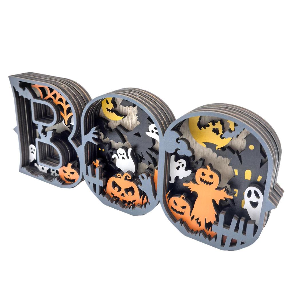 3D Multi-layer Wooden BOO Halloween Letter Sign Ornament