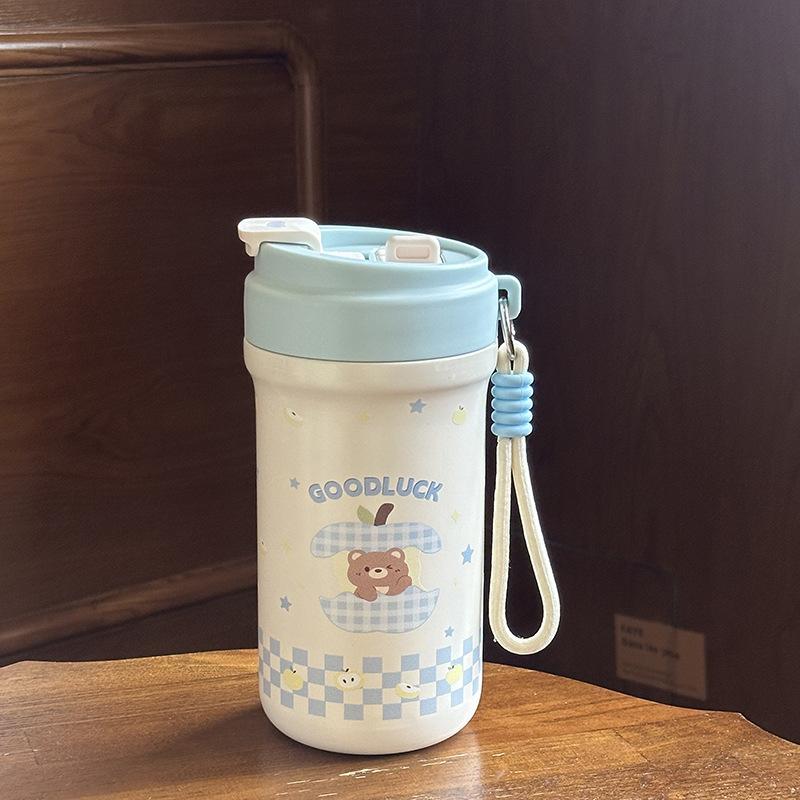 Cute Double Drink Thermos Water Bottle For Girls Straw Tumbler Cup 316 Stainless Steel Hot and Cold Coffee Thermal Mug 500/600ML