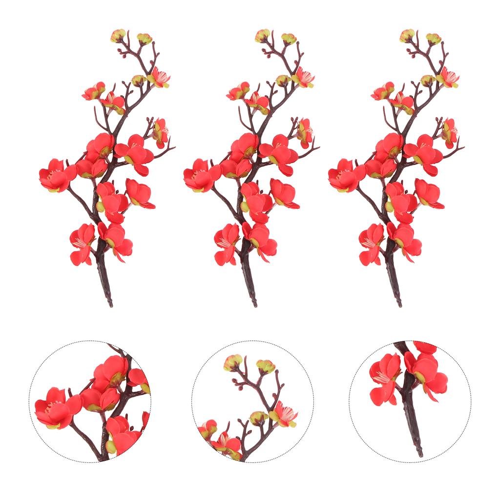 3 Pcs Decor Small Wintersweet Branch Hotel Decoration Simulation Red Dining Table Adornment Wedding Ornament