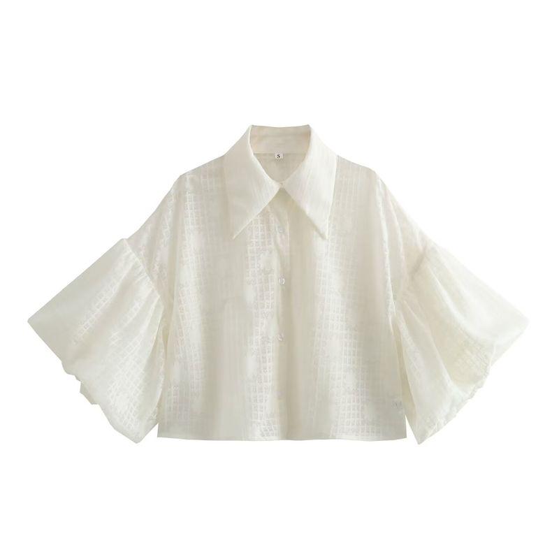 

Kaslead Fashion Casual Puff Sleeves Short Shirt Milky White XS