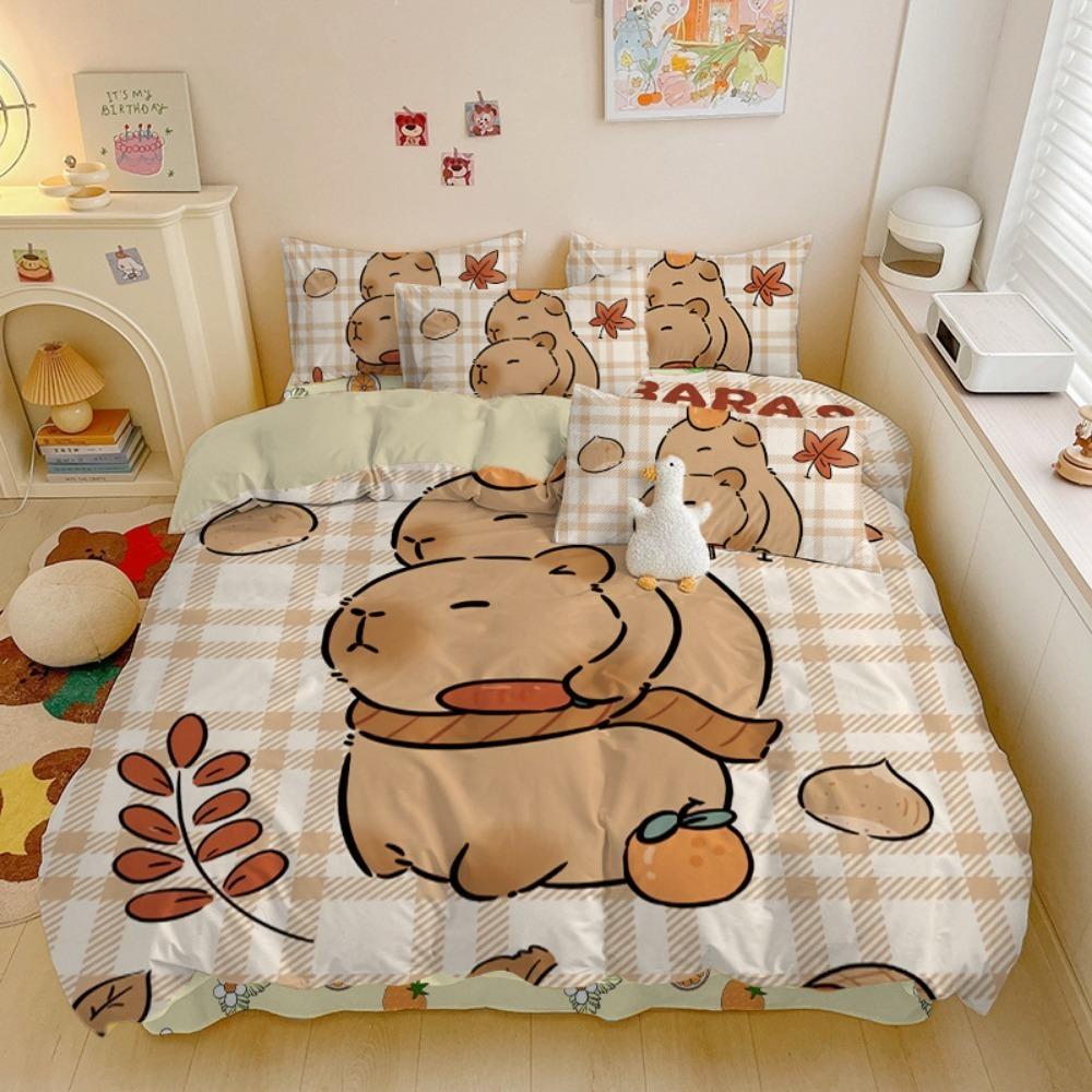 Motivo capibara dei cartoni animati, Set di biancheria da letto in microfibra, Biancheria da letto per bambini con cerniera, Decorazione per la stanza, Copripiumino per adolescenti e adulti, Set da 3 pezzi