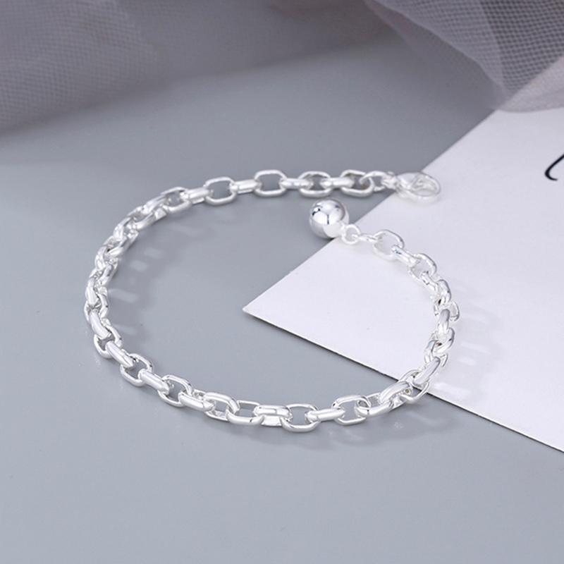 S925 Sterling Silver O-Type Chain Bracelet for Women Men Simple Round Chain Adjustable Couple Bracelets Couple Fine Jewelry Gift