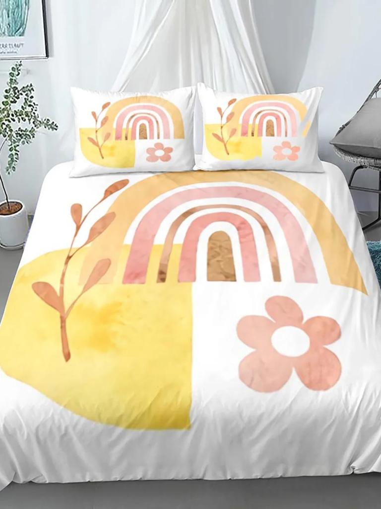 Rainbow Duvet Cover Purple Sky for Girls Women Romantic Gifts Clouds Cartoon Style Quilt Cover Bedroom Decorations Queen Size