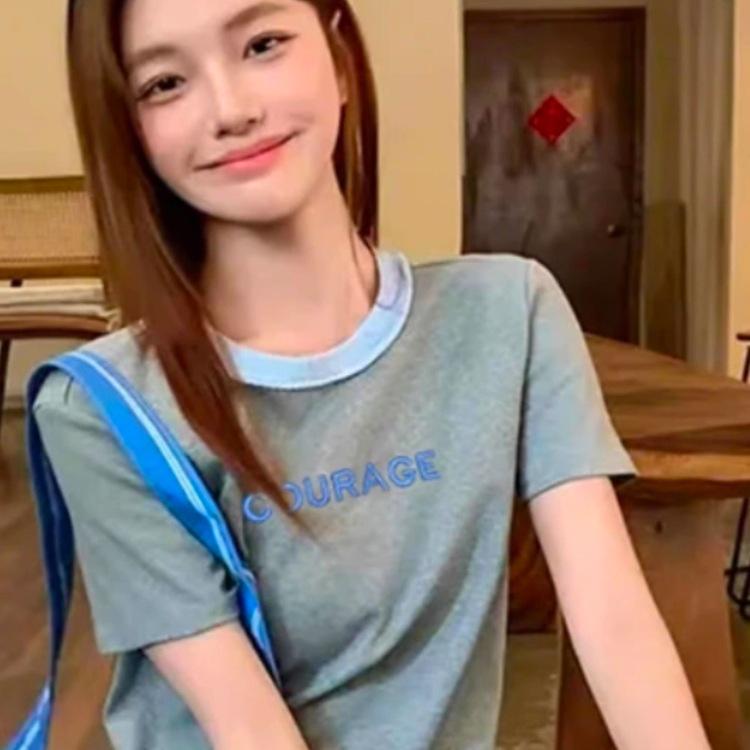 Korean Style Women's Embroidered Short Sleeve T-shirt