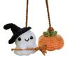 Hand Woven Woolen Ghost Decor Handmade Pumpkin Car Rear View Mirror Pendant, Cute Crochet Pendant Ornament Hanging for Halloween Auto Interior