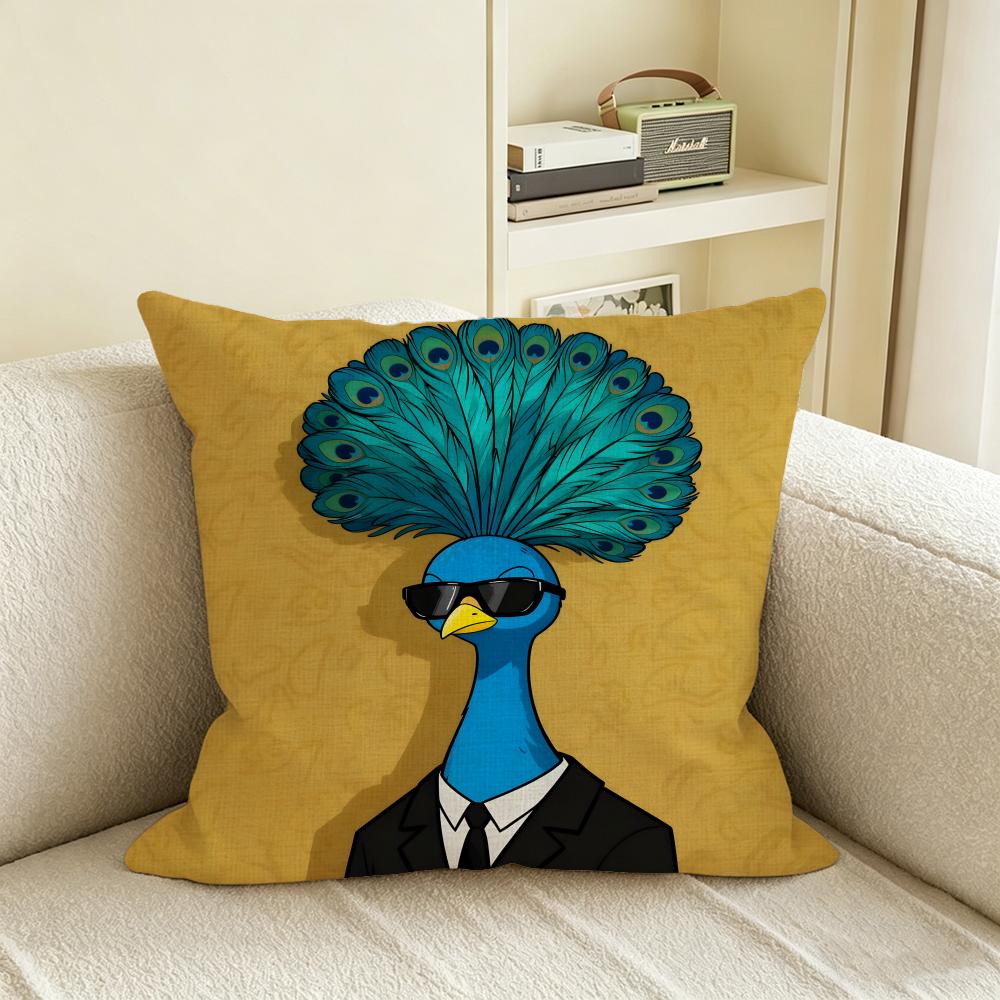 A-Animal Suit Print Cushion Cover Natural Linen Pillowcase Set, All-In-One Decor For Sofa, Bedroom & Chair