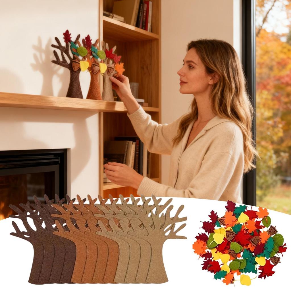96 Pieces Maple Leaves Fall Decor Felt Tree Crafts Thanksgiving Party Supplies DIY Art Crafts For Home Decor Party Favors