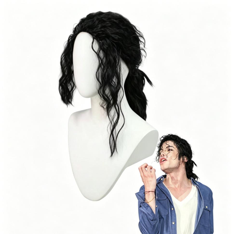 Michael Jackson Cosplay Pruik Zwart Middellang Krullend Haar Voor Podiumoptreden