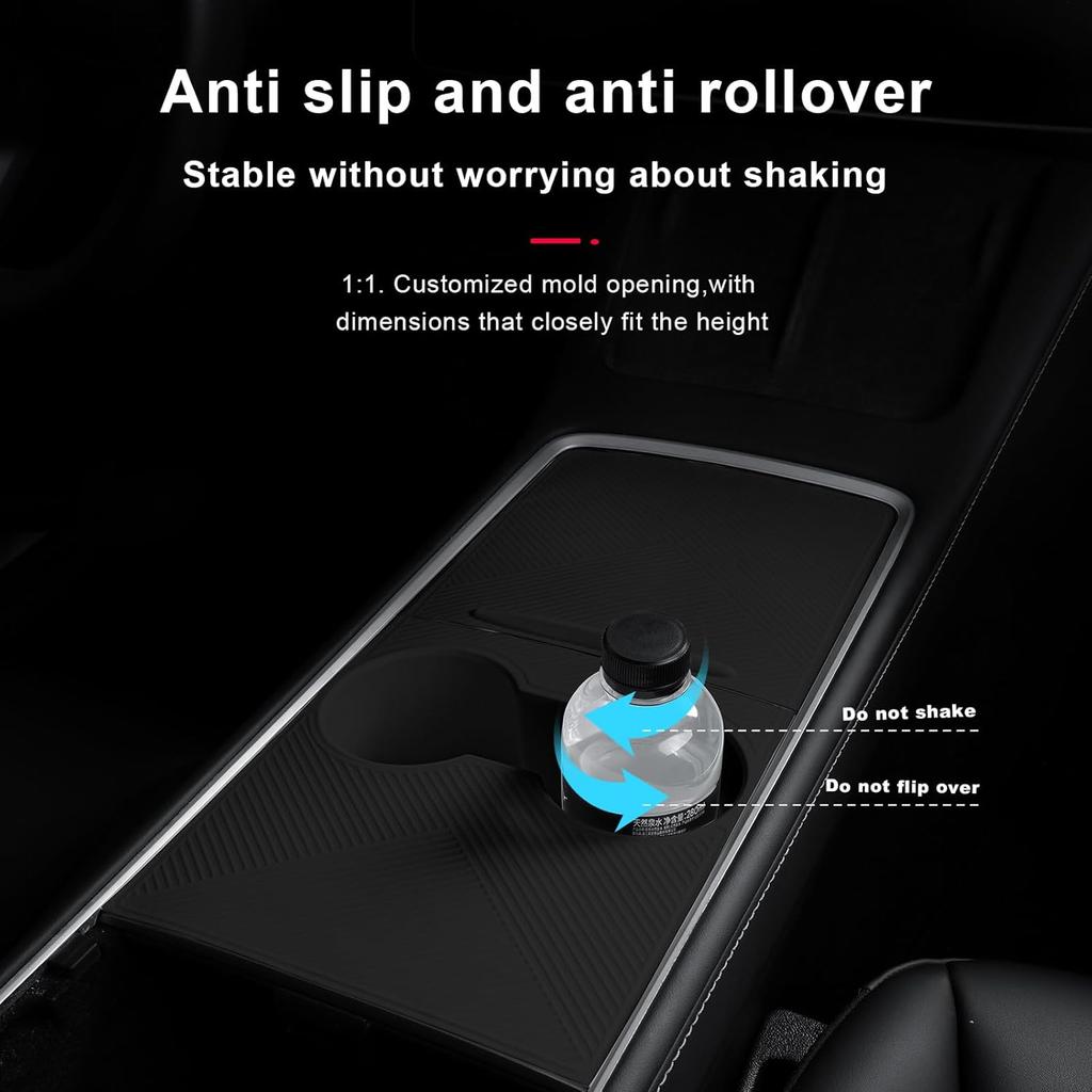 Center Console Silicone Wrap Kit With Cup Holder For Tesla Model 3 - / Model Y -2024 (Black)