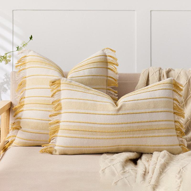 Spring Throw Pillow Covers Striped Pillow Covers with Tassel Boho Farmhouse Cushion Cover for Home Sofa Bed Living Room Decor