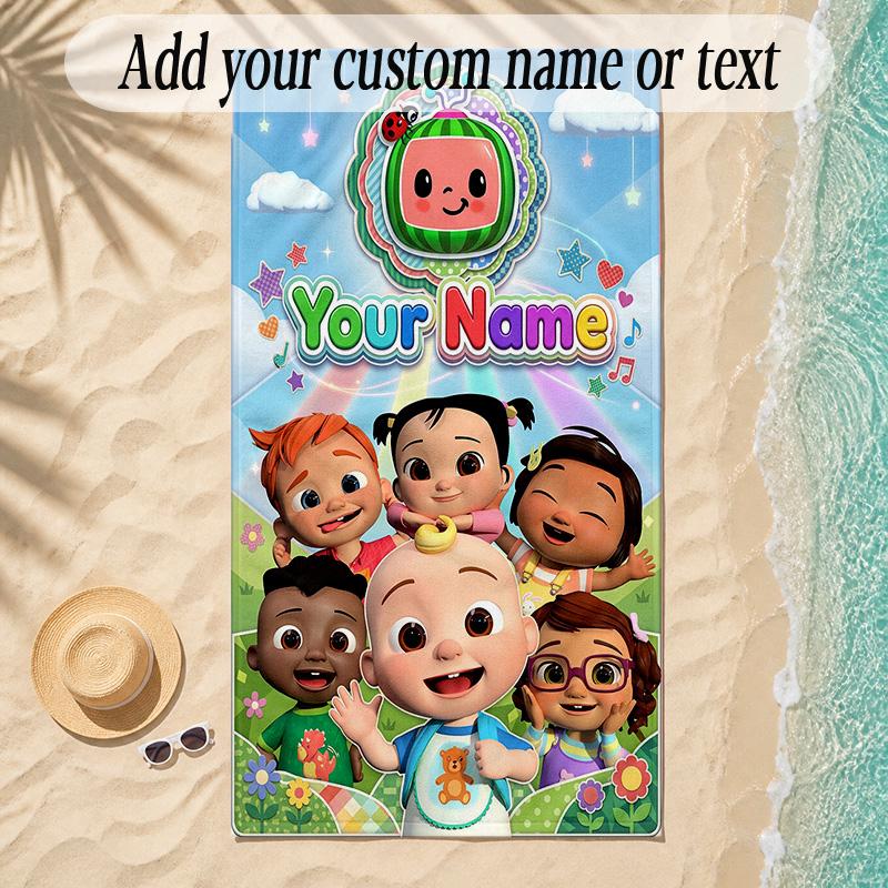 Beach TowelCocomelon Custom Name Text Personalized Soft Towel for Beach Pool Indoor Home Decor Gift