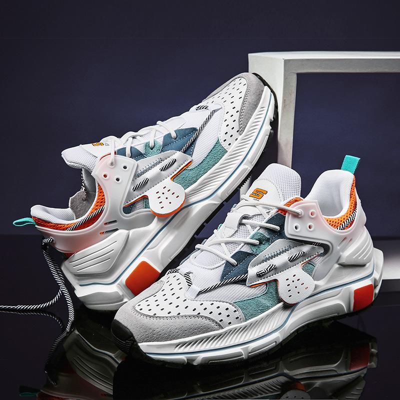 Frühling neue Farbkombination Dad Shoes Plateau FreizeitsportSchuhe Schnürung vorne Mittelhohe Schuhe Große Größen Schuhe