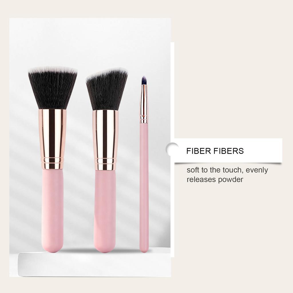 Makeup Brush Set 3 Pieces Flat Top Kabuki Brush Angled Contour Brush Precision Detail Brush for Face Application and Blending
