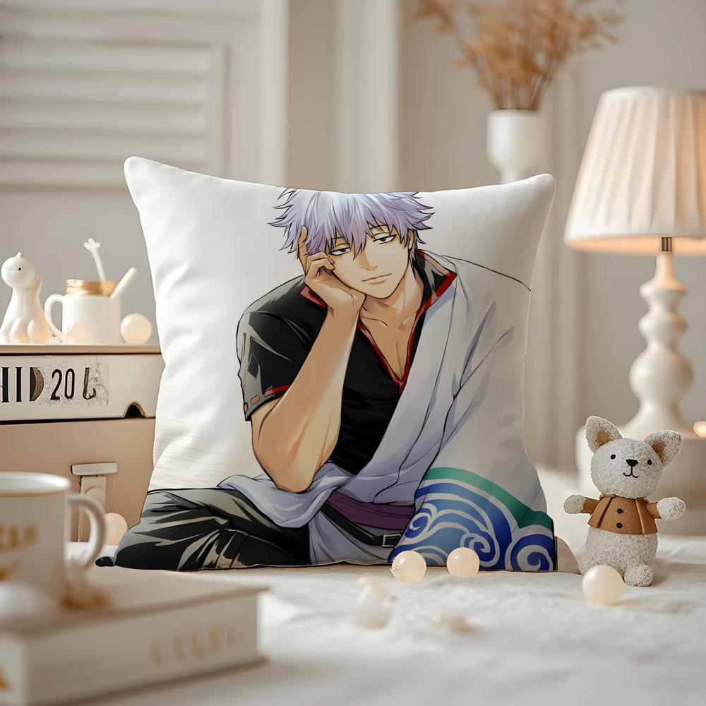Anime GGINTAMA Cushion Cover Antidustmite Pillowcase Invisible zipper silky short plush Sofa cushion cover