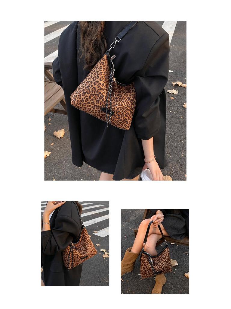 2025 Autumn Women's Leopard Print Large Capacity Crossbody & Shoulder Bucket Bag