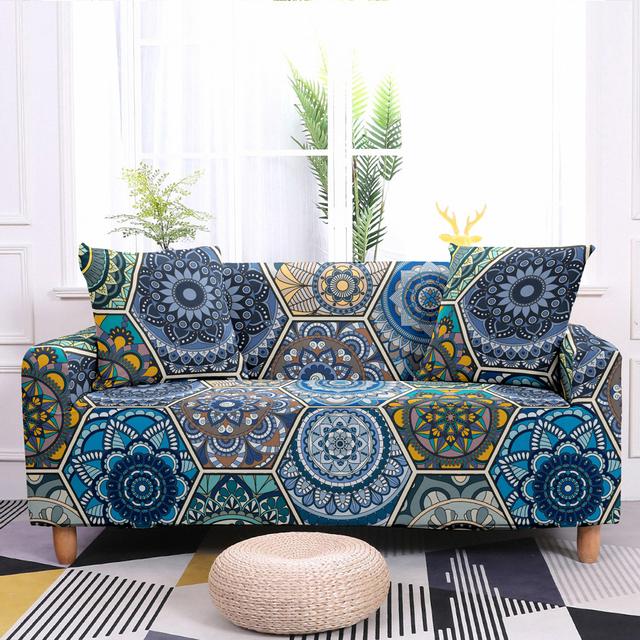 Geometrický potah na pohovku do obývacího pokoje Elastický potah na pohovku Mandala Potisk Stretch Potah Rohový potah na pohovku Křeslo Home Decor