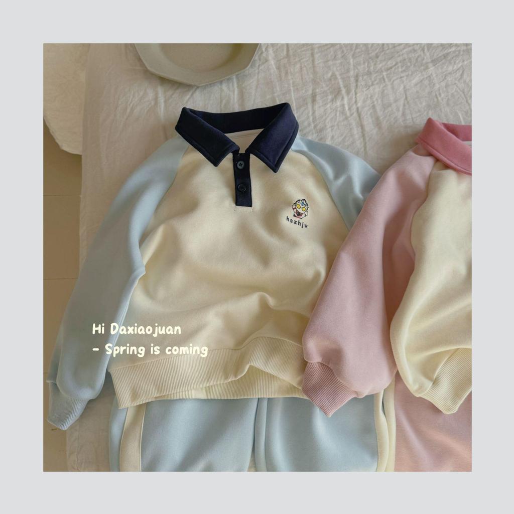 Spring & Autumn Children's Cartoon Polo Shirt with Lapel and Sports Casual Pants Set