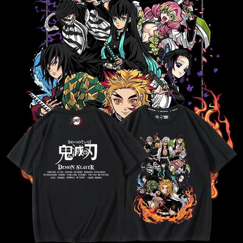 Demon Slayer Anime Muichiro Tokito Kochou Shinobu Printed 100% Cotton Short Sleeve Summer Men's Outdoor Casual Streetwear