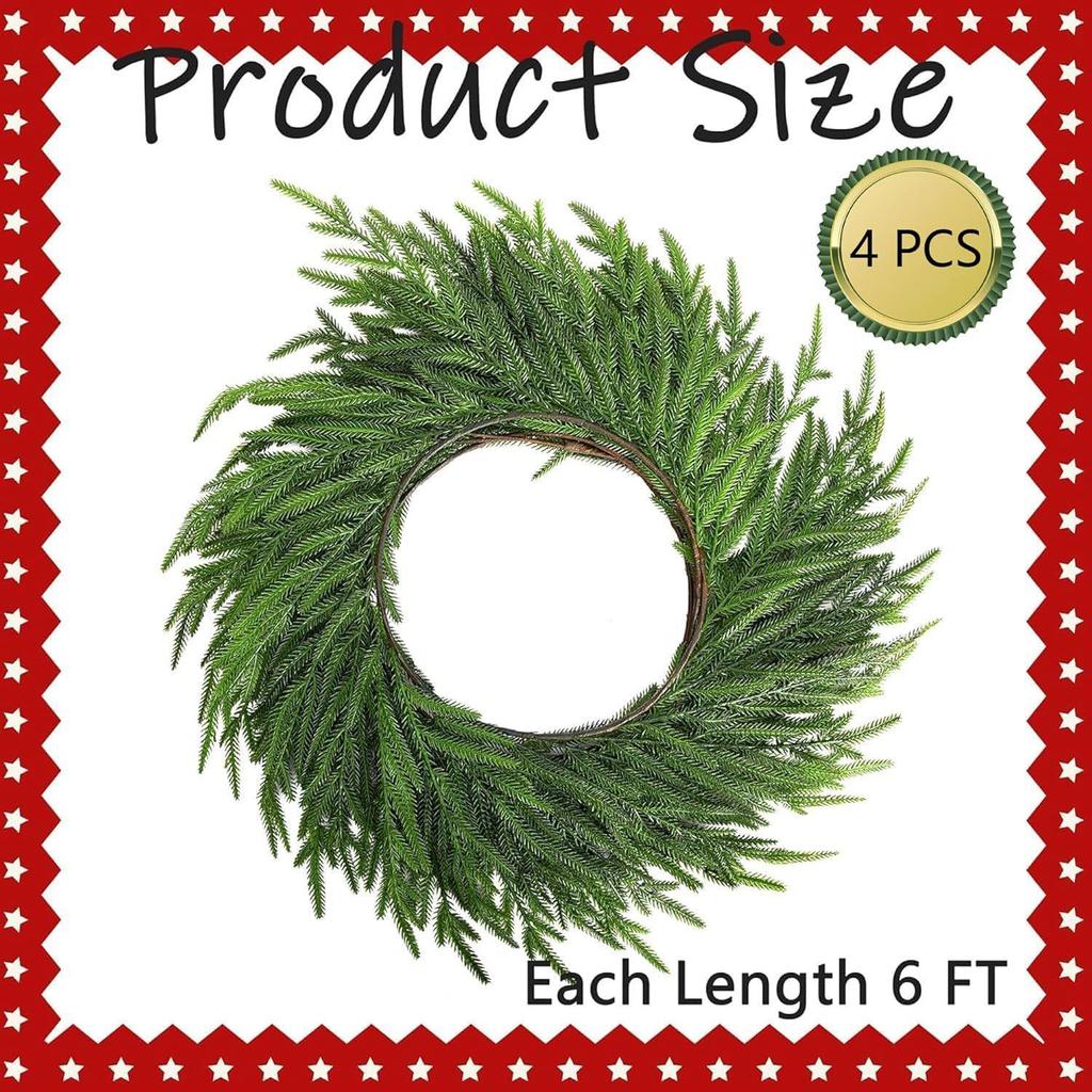 Artificial PE Norfolk Pine Garland with Soft Pine Needles - Christmas Decoration Wreath